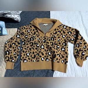 Nine West V-Neck Sweater in Tan and Black Leopard Print